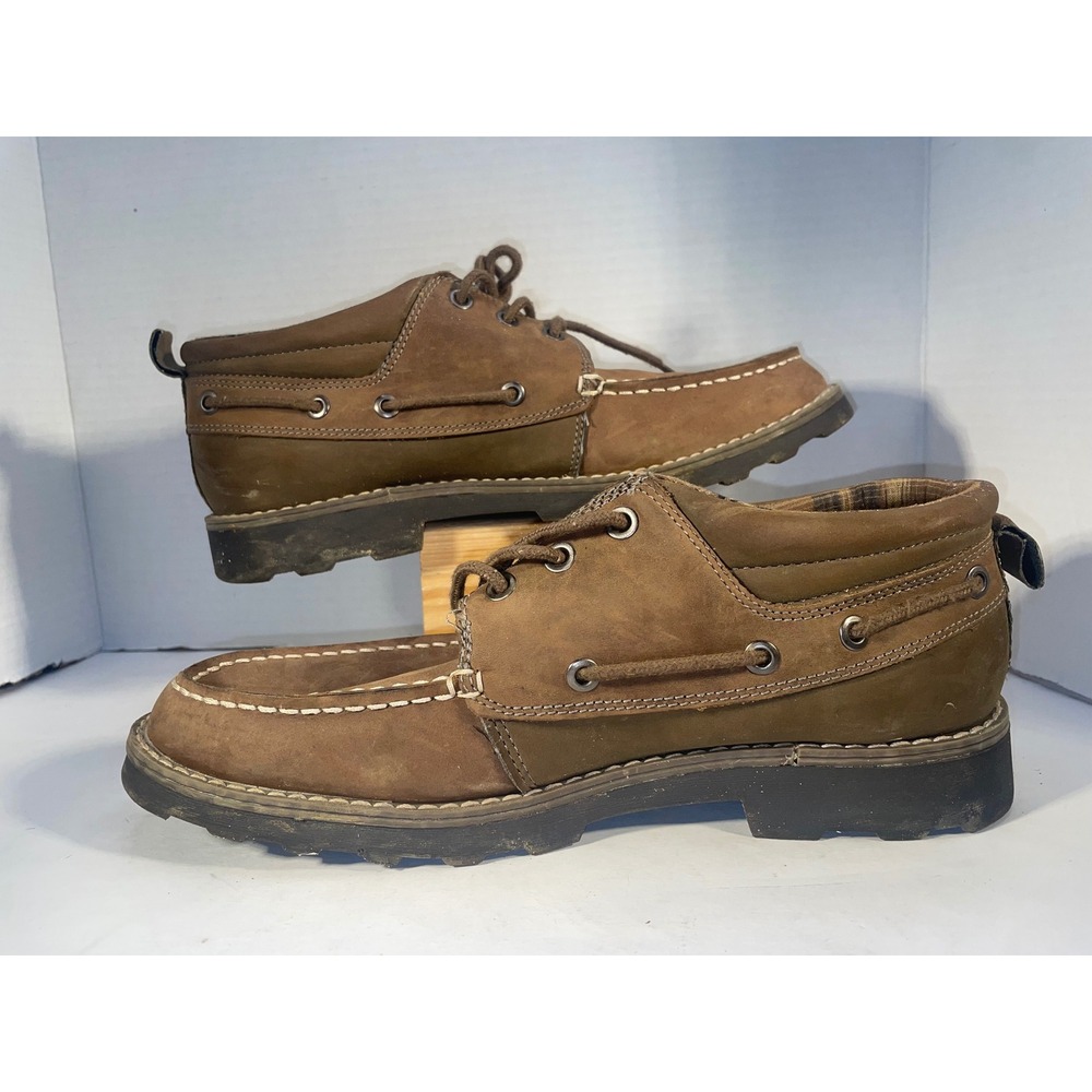 Merona Mens Size 8.5 Brown Leather Moc Toe‎ Boat Shoes Casual Lace Up